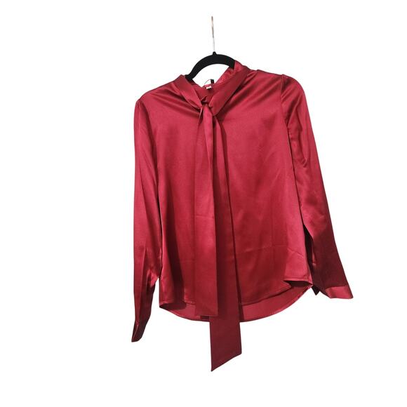 LilySilk Women Bow-tie Neck Silk Red Blouse - Size Small - Picture 2 of 5